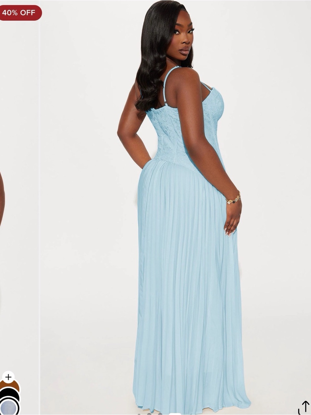 Fashion Nova Light Blue Lace Bodice Pleated Maxi Dress